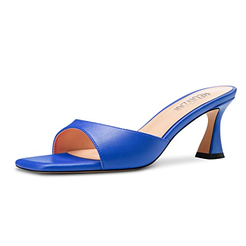 HEUIVZAR Damen Mittlerem Kitten Absatz Heel Peep Open Eckige Zehenkappe Pantoletten Schuhe Slip-on Büroschuhe Party Cute 6.5 CM Heels Königsblau 40 EU von HEUIVZAR