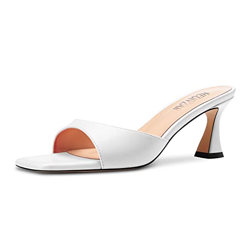 HEUIVZAR Damen Mittlerem Kitten Absatz Heel Peep Open Eckige Zehenkappe Pantoletten Schuhe Slip-on Büroschuhe Party Cute 6.5 CM Heels Weiß 43 EU von HEUIVZAR