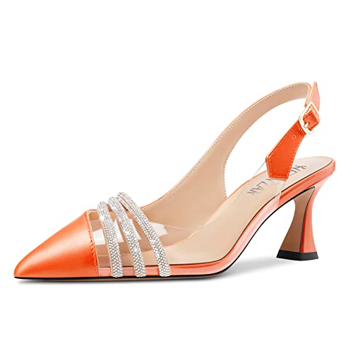 HEUIVZAR Damen Mittlerem Kitten Absatz Heel Spitze Zehenkappe Sandalen Pumps Slingback Diamant Kristall Büroschuhe Dress 6.5 cm Heels Orange 39 EU von HEUIVZAR