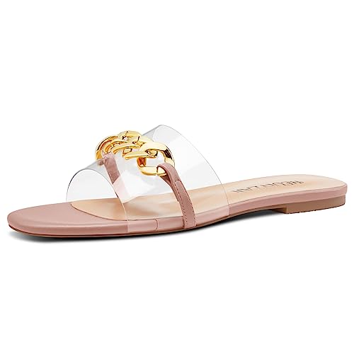 HEUIVZAR Damen Niedrige Absatz Heel Peep Open Zehenkappe Flache Pantoletten Slip-on Metall Kette Büroschuhe Clear Dress Sommer Schuhe Rosa 44 EU HEUIVZAR Damen Niedrige Absatz Heel Peep Open Zehenkappe Flache Pantoletten Slip-on Metall Kette Büroschuhe Clear Dress Sommer Schuhe Rosa 44 EU von HEUIVZAR