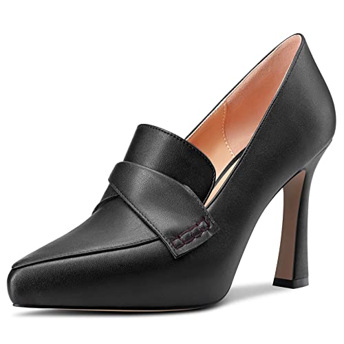 HEUIVZAR Damen Plateau Plattform Blockabsatz Chunky Hoher High Absatz Heel Geschlossene Spitze Zehenkappe Schuhe Slip-on Shopping Dress Pumps Matt Schwarz 10 cm 41 EU von HEUIVZAR