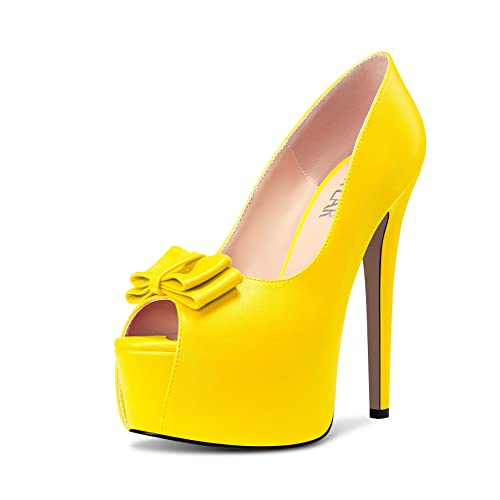 HEUIVZAR Damen Plateau Plattform Stiletto Hoher High Absatz Heel Peep Open Zehenkappe Pumps Slip-on Bogenknoten Hochzeit Party Dress 15 cm Heels Gelb 38 EU HEUIVZAR Damen Plateau Plattform Stiletto Hoher High Absatz Heel Peep Open Zehenkappe Pumps Slip-on Bogenknoten Hochzeit Party Dress 15 cm Heels Gelb 38 EU von HEUIVZAR