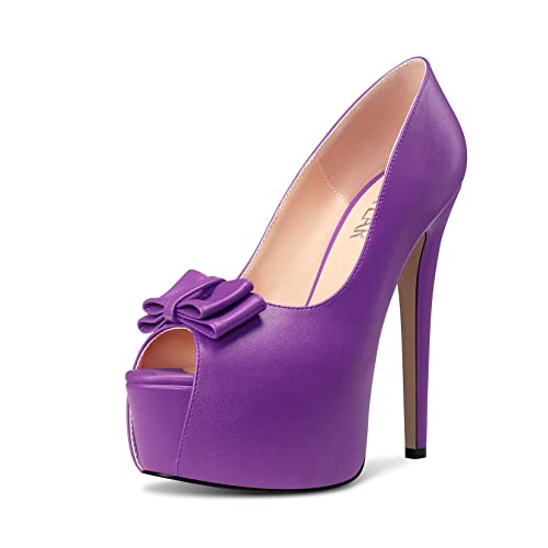 HEUIVZAR Damen Plateau Plattform Stiletto Hoher High Absatz Heel Peep Open Zehenkappe Pumps Slip-on Bogenknoten Hochzeit Party Dress 15 cm Heels Violett 38 EU HEUIVZAR Damen Plateau Plattform Stiletto Hoher High Absatz Heel Peep Open Zehenkappe Pumps Slip-on Bogenknoten Hochzeit Party Dress 15 cm Heels Violett 38 EU von HEUIVZAR