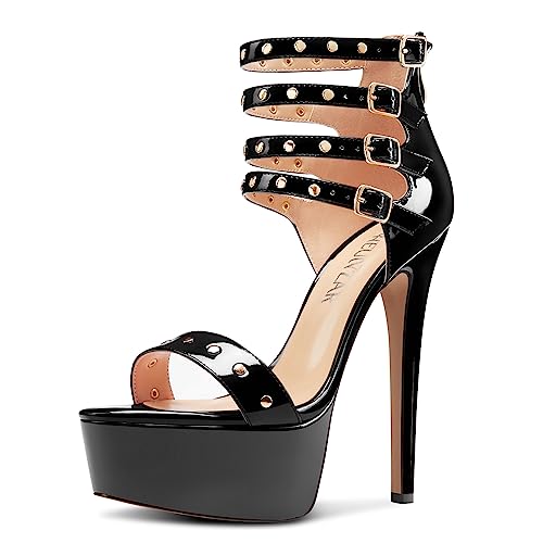 HEUIVZAR Damen Plateau Plattform Stiletto Hoher High Absatz Heel Peep Open Zehenkappe Sandalen Knöchelriemen Reißverschluss Schnalle Party Schuhe Schwarz 41 EU HEUIVZAR Damen Plateau Plattform Stiletto Hoher High Absatz Heel Peep Open Zehenkappe Sandalen Knöchelriemen Reißverschluss Schnalle Party Schuhe Schwarz 41 EU von HEUIVZAR