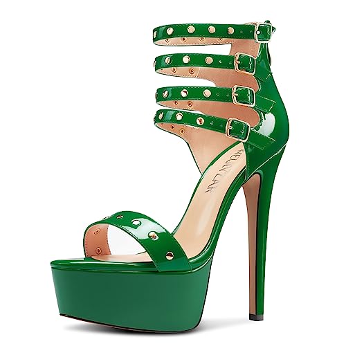 HEUIVZAR Damen Plateau Plattform Stiletto Hoher High Absatz Heel Peep Open Zehenkappe Sandalen Knöchelriemen Reißverschluss Schnalle Party Schuhe Tiefgrün 41 EU HEUIVZAR Damen Plateau Plattform Stiletto Hoher High Absatz Heel Peep Open Zehenkappe Sandalen Knöchelriemen Reißverschluss Schnalle Party Schuhe Tiefgrün 41 EU von HEUIVZAR