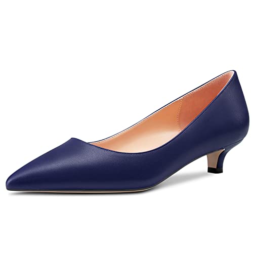 HEUIVZAR Damen Pumps Niedrige Kitten Absatz Heel Spitze Zehenkappe Slip-on Matt Dress Schuhe Urlaub Cute Blau 4 3.5 cm 39 EU von HEUIVZAR