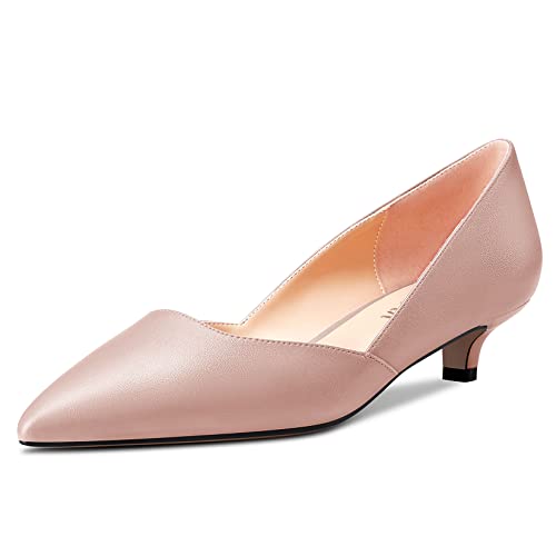 HEUIVZAR Damen Pumps Slip-on Kitten Niedrige Stiletto Absatz Heel Spitze Zehenkappe Two-Piece Matt Dress Schuhe Cute Urlaub Vintage Beige 3.5 cm 37 EU von HEUIVZAR