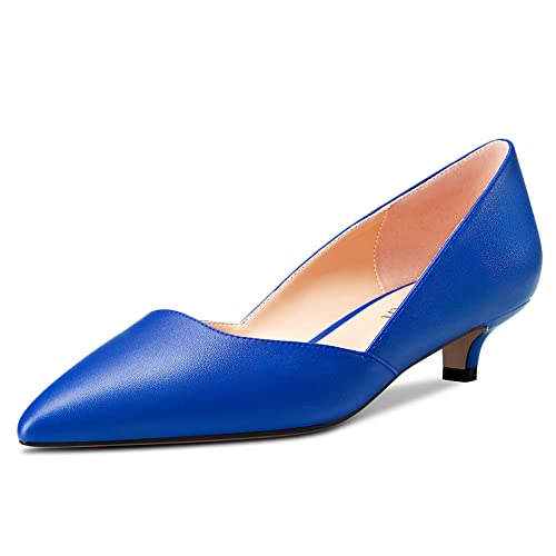 HEUIVZAR Damen Pumps Slip-on Kitten Niedrige Stiletto Absatz Heel Spitze Zehenkappe Two-Piece Matt Dress Schuhe Cute Urlaub Vintage Blau 2 3.5 cm 39 EU von HEUIVZAR