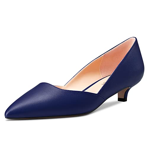 HEUIVZAR Damen Pumps Slip-on Kitten Niedrige Stiletto Absatz Heel Spitze Zehenkappe Two-Piece Matt Dress Schuhe Cute Urlaub Vintage Blau 4 3.5 cm 35 EU von HEUIVZAR