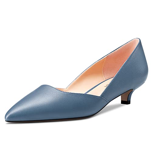 HEUIVZAR Damen Pumps Slip-on Kitten Niedrige Stiletto Absatz Heel Spitze Zehenkappe Two-Piece Matt Dress Schuhe Cute Urlaub Vintage Blau 6 3.5 cm 40 EU von HEUIVZAR