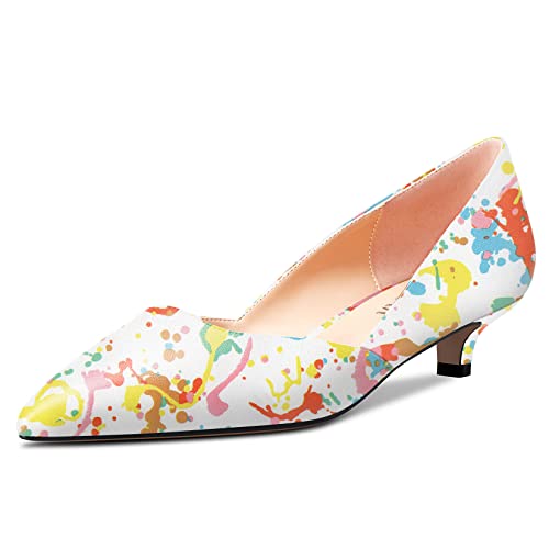 HEUIVZAR Damen Pumps Slip-on Kitten Niedrige Stiletto Absatz Heel Spitze Zehenkappe Two-Piece Matt Dress Schuhe Cute Urlaub Vintage Multicolore 4 3.5 cm 38 EU von HEUIVZAR