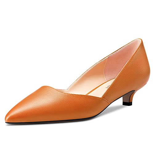 HEUIVZAR Damen Pumps Slip-on Kitten Niedrige Stiletto Absatz Heel Spitze Zehenkappe Two-Piece Matt Dress Schuhe Cute Urlaub Vintage Orange 2 3.5 cm 39 EU von HEUIVZAR