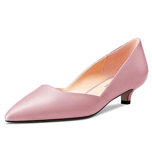 HEUIVZAR Damen Pumps Slip-on Kitten Niedrige Stiletto Absatz Heel Spitze Zehenkappe Two-Piece Matt Dress Schuhe Cute Urlaub Vintage Rosa 3.5 cm 37 EU von HEUIVZAR