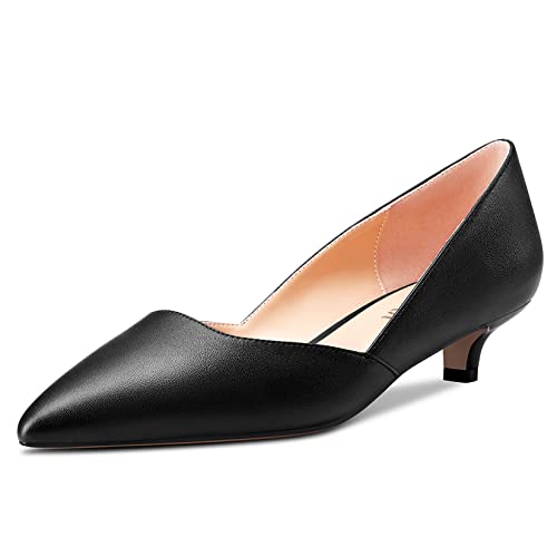 HEUIVZAR Damen Pumps Slip-on Kitten Niedrige Stiletto Absatz Heel Spitze Zehenkappe Two-Piece Matt Dress Schuhe Cute Urlaub Vintage Schwarz 3.5 cm 43 EU von HEUIVZAR