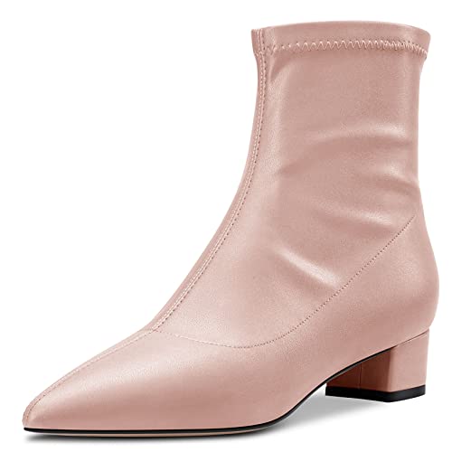 HEUIVZAR Damen Stiefeletten Mittlerem Blockabsatz Chunky Absatz Heel Geschlossene Spitze Zehenkappe Matt Klassisch Schuhe Reißverschluss Beige 5 CM 40 EU von HEUIVZAR