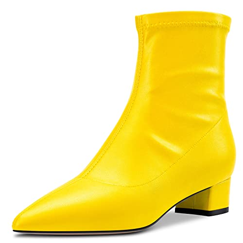 HEUIVZAR Damen Stiefeletten Mittlerem Blockabsatz Chunky Absatz Heel Geschlossene Spitze Zehenkappe Matt Klassisch Schuhe Reißverschluss Gelb 5 CM 38 EU von HEUIVZAR