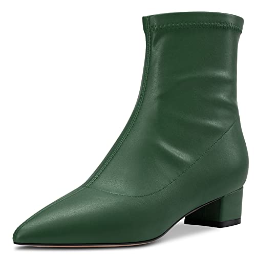 HEUIVZAR Damen Stiefeletten Mittlerem Blockabsatz Chunky Absatz Heel Geschlossene Spitze Zehenkappe Matt Klassisch Schuhe Reißverschluss Grün 2 5 CM 36 EU von HEUIVZAR