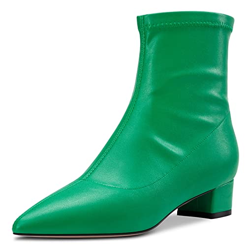 HEUIVZAR Damen Stiefeletten Mittlerem Blockabsatz Chunky Absatz Heel Geschlossene Spitze Zehenkappe Matt Klassisch Schuhe Reißverschluss Grün l 5 CM 36 EU von HEUIVZAR