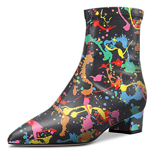 HEUIVZAR Damen Stiefeletten Mittlerem Blockabsatz Chunky Absatz Heel Geschlossene Spitze Zehenkappe Matt Klassisch Schuhe Reißverschluss Multicolore 6 5 CM 35 EU von HEUIVZAR