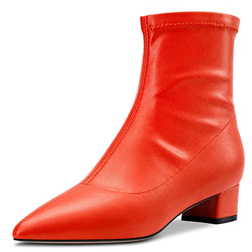 HEUIVZAR Damen Stiefeletten Mittlerem Blockabsatz Chunky Absatz Heel Geschlossene Spitze Zehenkappe Matt Klassisch Schuhe Reißverschluss Orange 5 CM 40 EU von HEUIVZAR