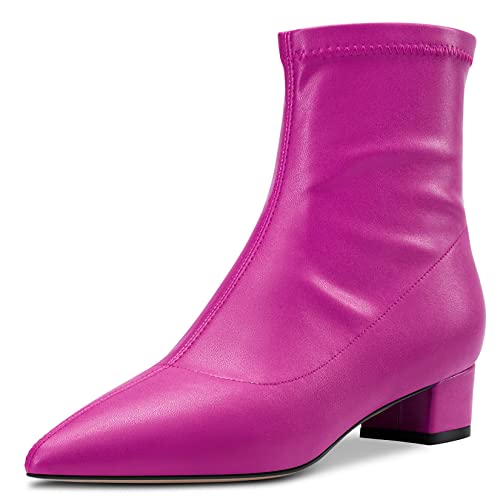 HEUIVZAR Damen Stiefeletten Mittlerem Blockabsatz Chunky Absatz Heel Geschlossene Spitze Zehenkappe Matt Klassisch Schuhe Reißverschluss Rot 2 5 CM 35 EU von HEUIVZAR