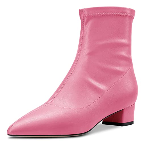 HEUIVZAR Damen Stiefeletten Mittlerem Blockabsatz Chunky Absatz Heel Geschlossene Spitze Zehenkappe Matt Klassisch Schuhe Reißverschluss Rot 3 5 CM 39 EU von HEUIVZAR