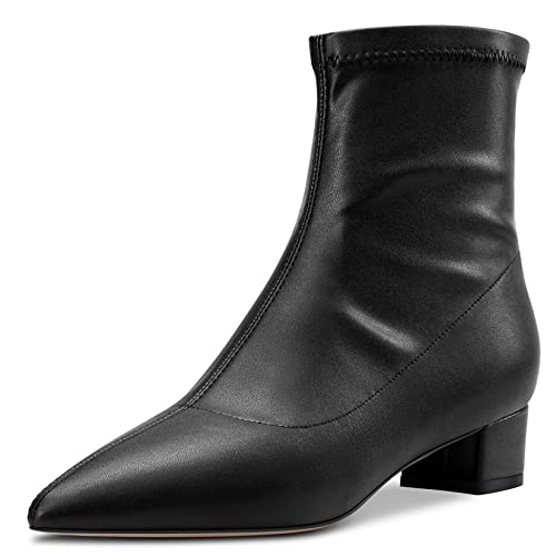 HEUIVZAR Damen Stiefeletten Mittlerem Blockabsatz Chunky Absatz Heel Geschlossene Spitze Zehenkappe Matt Klassisch Schuhe Reißverschluss Schwarz 5 CM 37 EU von HEUIVZAR