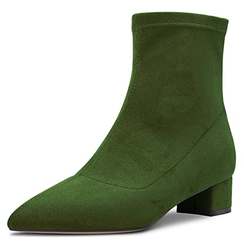 HEUIVZAR Damen Stiefeletten Mittlerem Blockabsatz Chunky Absatz Heel Geschlossene Spitze Zehenkappe Wildleder Schuhe Klassisch Reißverschluss Olive Grün 3.5 CM 42 EU von HEUIVZAR