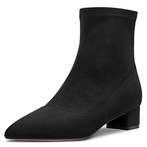HEUIVZAR Damen Stiefeletten Mittlerem Blockabsatz Chunky Absatz Heel Geschlossene Spitze Zehenkappe Wildleder Schuhe Klassisch Reißverschluss Schwarz 3.5 CM 44 EU von HEUIVZAR