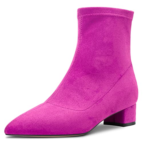 HEUIVZAR Damen Stiefeletten Mittlerem Blockabsatz Chunky Absatz Heel Geschlossene Spitze Zehenkappe Wildleder Schuhe Klassisch Reißverschluss Violett 3.5 CM 42 EU von HEUIVZAR