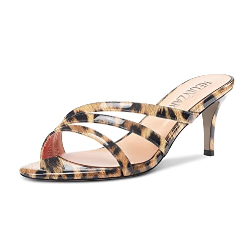 HEUIVZAR Damen Stiletto Mittlerem Absatz Heel Peep Open Zehenkappe Sandalen Slip-on Hochzeit Dress 6.5 CM Heels Braun Leopard 41 EU von HEUIVZAR
