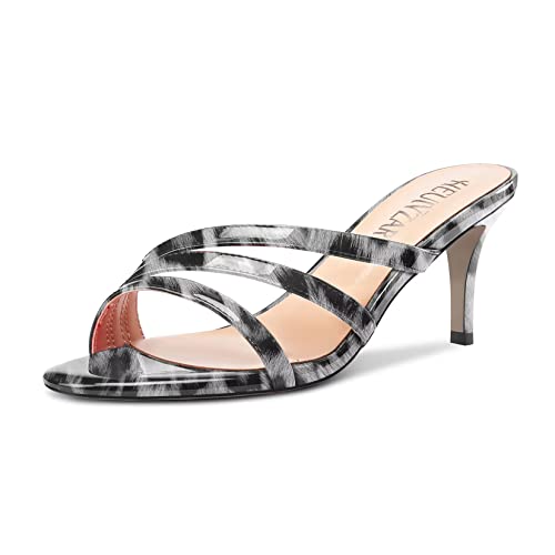 HEUIVZAR Damen Stiletto Mittlerem Absatz Heel Peep Open Zehenkappe Sandalen Slip-on Hochzeit Dress 6.5 CM Heels Grau Leopard 43 EU von HEUIVZAR