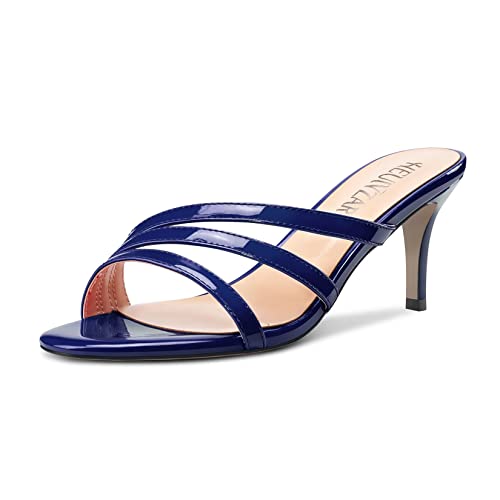 HEUIVZAR Damen Stiletto Mittlerem Absatz Heel Peep Open Zehenkappe Sandalen Slip-on Hochzeit Dress 6.5 CM Heels Navy Blau 40 EU von HEUIVZAR