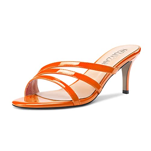 HEUIVZAR Damen Stiletto Mittlerem Absatz Heel Peep Open Zehenkappe Sandalen Slip-on Hochzeit Dress 6.5 CM Heels Orange 40 EU von HEUIVZAR