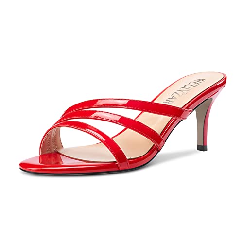 HEUIVZAR Damen Stiletto Mittlerem Absatz Heel Peep Open Zehenkappe Sandalen Slip-on Hochzeit Dress 6.5 CM Heels Rot 38 EU von HEUIVZAR