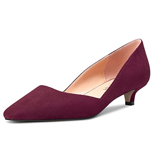 HEUIVZAR Pumps für Damen Eckige Zehenkappe Niedrige Kitten Absatz Heel Slip-on Wildleder Casual Komfort Dress Schuhe Burgundisch Rot 3.5 cm 41 EU von HEUIVZAR