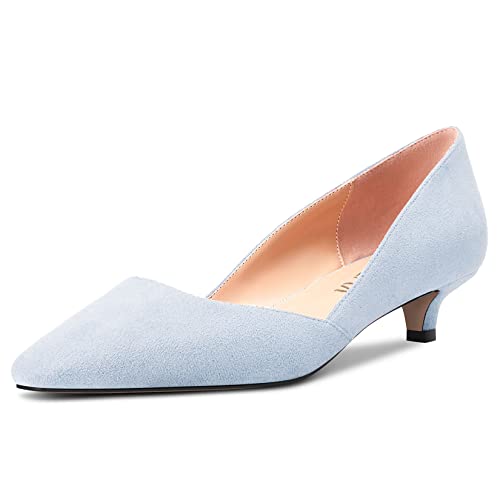 HEUIVZAR Pumps für Damen Eckige Zehenkappe Niedrige Kitten Absatz Heel Slip-on Wildleder Casual Komfort Dress Schuhe Himmelblau 3.5 cm 40 EU von HEUIVZAR