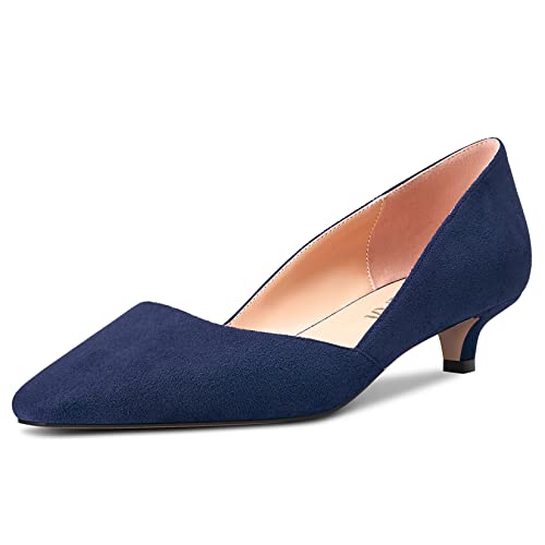 HEUIVZAR Pumps für Damen Eckige Zehenkappe Niedrige Kitten Absatz Heel Slip-on Wildleder Casual Komfort Dress Schuhe Marineblau 3.5 cm 38 EU von HEUIVZAR