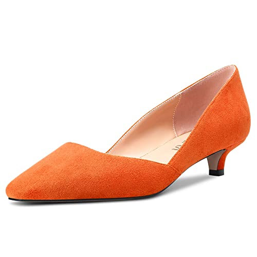 HEUIVZAR Pumps für Damen Eckige Zehenkappe Niedrige Kitten Absatz Heel Slip-on Wildleder Casual Komfort Dress Schuhe Orange 3.5 cm 39 EU von HEUIVZAR