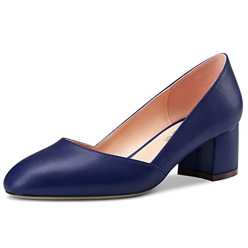 HEUIVZAR Pumps für Damen Slip-on Runde Zehenkappe Blockabsatz Chunky Mittlerem Niedrige Absatz Heel Matt Shopping Urlaub Klassisch Blau 4 5 cm 37 EU von HEUIVZAR