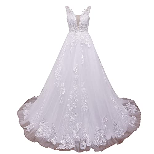 HEULORIA brautkleid a Linie Spitze V Ausschnitt hochzeitskleid Boho Große Größen mit langem Zug AL-N-OF8194 (as3, Numeric, Numeric_46, Regular, Regular, White) von HEULORIA