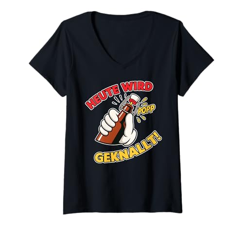 Damen Heute Wird GEKNALLT - Bier Meister Popper Lecker Bierchen T-Shirt mit V-Ausschnitt Damen Heute Wird GEKNALLT - Bier Meister Popper Lecker Bierchen T-Shirt mit V-Ausschnitt von HEUTE WIRD GEKNALLT X Exzessiver Alkoholkonsum
