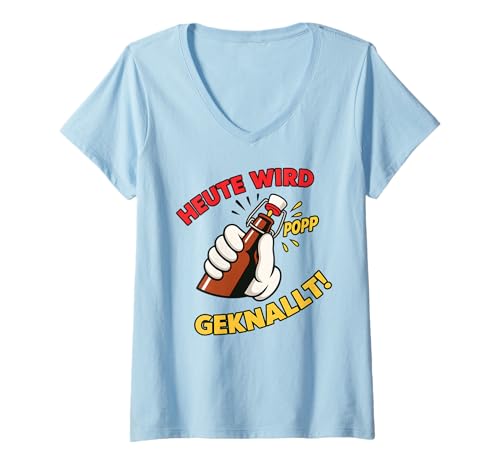 Damen Heute Wird GEKNALLT - Bier Meister Popper Lecker Bierchen T-Shirt mit V-Ausschnitt Damen Heute Wird GEKNALLT - Bier Meister Popper Lecker Bierchen T-Shirt mit V-Ausschnitt von HEUTE WIRD GEKNALLT X Exzessiver Alkoholkonsum