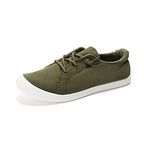 HEVA Damen Canvas Slip-On Sneakers Mode Casual Canvas Schuhe Bequeme Wanderschuhe(5UK 38EU, Militärgrün) von HEVA