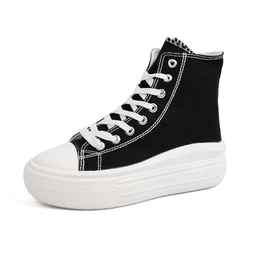 HEVA Damen Canvas Trainer Schuhe High-Top-Sport-Canvas-Schuhe(3UK 36EU,Schwarz) von HEVA