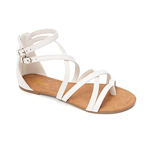 HEVA Damen Casual Riemchensandalen Komfort Einstellbare Flache Sandalen（8UK 42EU,Weiß） von HEVA