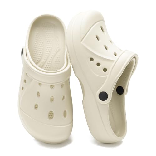 HEVA Damen Garten-Clogs Atmungsaktiv Strand Slip On Hausschuhe Casual Sommer Leicht Schnell Trocknend Wassersandalen, Beige, 39.5 EU von HEVA