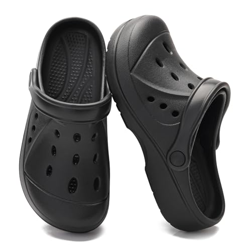 HEVA Damen Garten-Clogs Atmungsaktiv Strand Slip On Hausschuhe Casual Sommer Leicht Schnell Trocknend Wassersandalen, Schwarz, 39.5 EU von HEVA