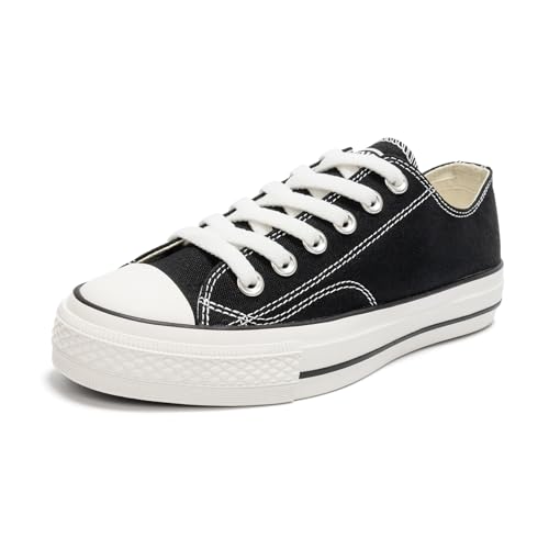 HEVA Damen Klassische Schnürschuhe Canvas Schuhe Freizeitschuhe(5UK 38EU,Schwarz) von HEVA