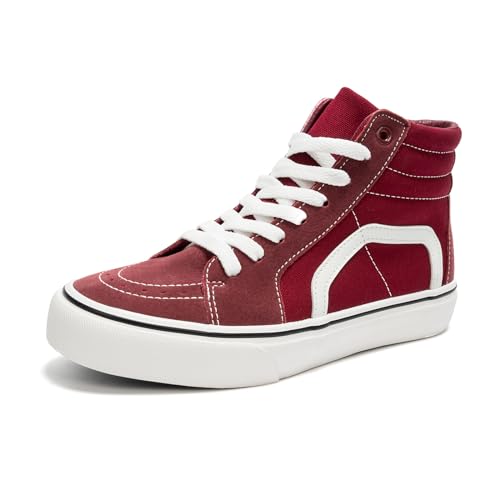 HEVA Damen Klassische Segeltuchschuhe Bequeme Turnschuhe Herren Schnürschuh Trainer Freizeitschuhe(3UK 36EU,hoch Burgundisch) von HEVA